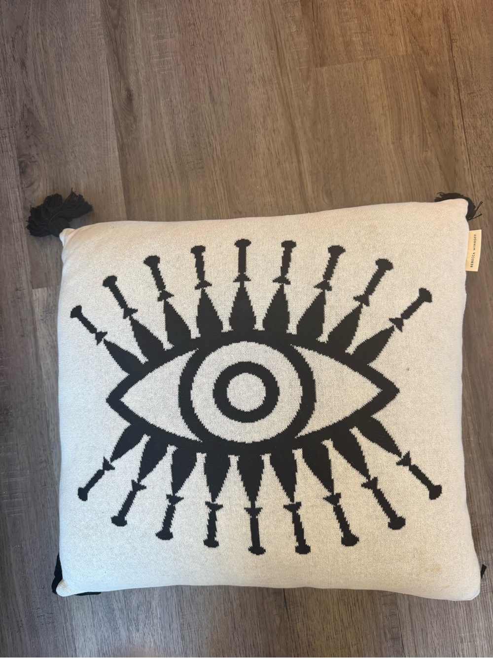 Rebecca Minkoff Black and Cream Eye Motif Accent Pillow